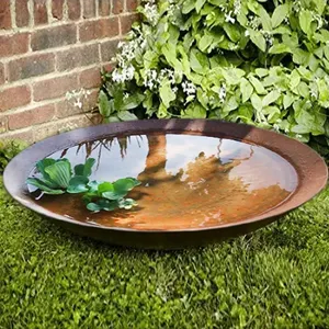 outdoor copper water fountain spilling feature garden corten steel water bowl