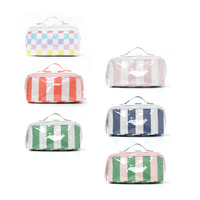 Tas Makeup Clear Stripe Tahan Air PVC Organizer Perlengkapan Mandi Kantong Kosmetik Perjalanan Kapasitas Besar untuk Wanita dan Remaja Putri
