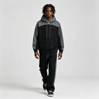 Ensemble streetwear unisexe coupe-vent respirant grande taille avec sweat à capuche color block et pantalon de survêtement évasé oversize 2 pièces