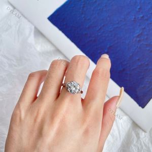 Dylam Hot Sale Flower Shape Bling Anniversary Modern Simple Bride Pave for Eternity <b>Couples</b> CZ 5A <b>Ring</b> Sterling Silver 925 - Product Image 3