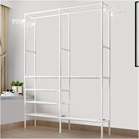 Organisateur de placard portable en métal avec double tringle de suspension et étagères latérales