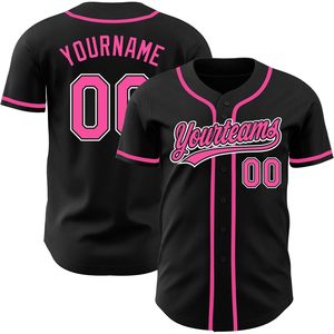 Camiseta de béisbol personalizada, negra y rosa, personalizada, unisex, para adultos, transpirable, bordada, con nombre del equipo, Yourteams 00 - Product Image 1