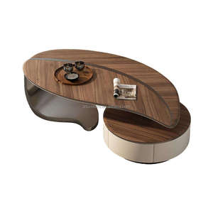Nouvelle table basse moderne au design feuille, en bois et acier, avec rangement, pour salon, hôtel, villa - Product Image 6