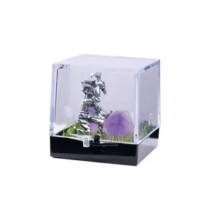 Ametista e malachite micro paisagem mining, vilão de cristal figura para crianças presente, decoração de casa terrário