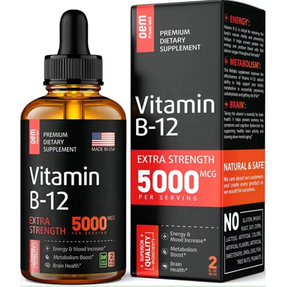 Vegan Liquid B12 Drops Energy Support Vitamin B12 Liquid Methylcobalamin Sublingual Supplement