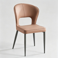 Chaise d'appoint moderne de luxe avec dossier ovale, coussin en cuir souple et pieds en métal chromé pour salle à manger et bar à domicile