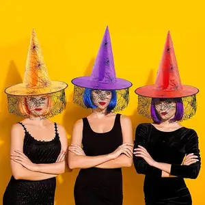 Topi penyihir Halloween, topi Cosplay penyihir, dekorasi pesta penyihir, Aksesori Topi pesta penyihir