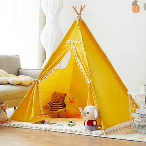 Tente de jeu intérieure pour enfants avec logo personnalisable, en toile, type <span class=keywords><strong>tipi</strong></span>, avec poteaux en bois, pour commande en gros, tente de jeu pour enfants - Product Image 1