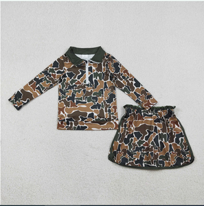 Ensemble de vêtements pour adolescentes GLD1547, pull à fermeture éclair marron camouflage, jupe, short, vêtements pour filles - Product Image 5