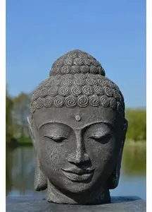Statue de tête de bouddha en marbre sculpté à la main, grande taille, style extérieur