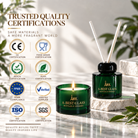 Bouteille diffuseur de parfum et pot à bougie en verre vert de luxe PPWR en gros, conteneur d'aromathérapie rond vide avec bouchon, logo personnalisé OEM
