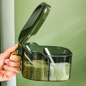 Tarro de Plástico para Sal y Pimienta, Caja de Almacenamiento de Especias, Contenedor con Cucharas, Estante para Especias de Cocina, Conservación de Frescura, Multifunción - Product Image 4