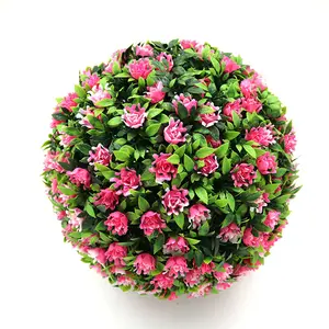 Bola de Topairy de boj de hierba Artificial de alta calidad, Bola de flor rosa de boda hecha a mano, decoración colgante de techo para interiores y exteriores - Product Image 1