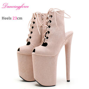 Botas de tacón alto de 23 cm para Pole Dance, <span class=keywords><strong>sandalias</strong></span> romanas, botines de plataforma con punta abierta, botas cortas sexys de <span class=keywords><strong>caballero</strong></span> para mujer - Product Image 2