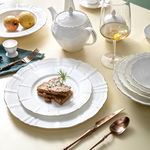 Service de table crocheté en porcelaine, vaisselle de cuisine, assiettes de Restaurant de luxe, allemand <span class=keywords><strong>portugais</strong></span> et américain, en céramique blanche - Product Image 3