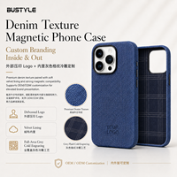 Étui de téléphone magnétique en tissu denim bleu camouflage pour iPhone 16 Pro, logo personnalisé en relief, velours doux, protection antichoc, coque arrière