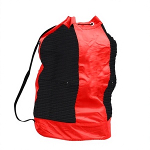 Prime Bags Large Capacity Polyester Mesh Drawstring Sports <b>Ball</b> Carrying Multi-Sport Travel Bag-Black Red Lightweight Durable - Product Image 1