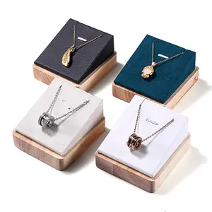 Leather Velvet Soft Mat Multifunction Necklace Earring Rings Easel Chain Wooden Display Stand for Jewelry Tabletop Display