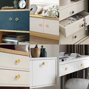 Tay Nắm Cửa Đồ Nội Thất Cỏ Bốn Lá Sáng Tạo Núm Ngăn Kéo Tủ Quần Áo Phụ Kiện Kim Loại Acrylic + Đồng Thau Núm Kéo Một Lỗ - Product Image 4