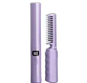 Yükseltildi taşınabilir akülü saç düzleştirici fırça Usb şarj edilebilir sıcak tarak 2 In 1 negatif iyon kablosuz saç düz tarak