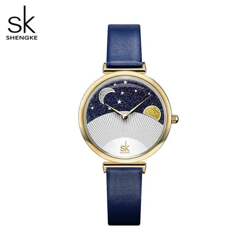 SHENGKE Van Gogh's Drawing Design Watch K0124L Starry Sky Series Montre Femme Poignet Bleu Noir Montres Romantiques