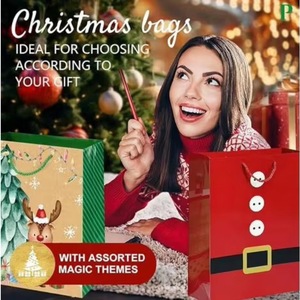Bolsas de regalo navideñas de lujo con asa, muestra gratuita, personalizadas con Papá Noel, para fiestas navideñas, con asa. - Product Image 6