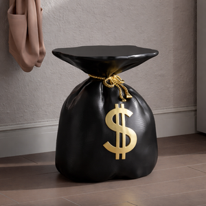 Sgabello Moderno di Lusso a Forma di Borsa Portasoldi, Tavolino Laterale Creativo Nero e Oro, Arredamento Artistico Pop Art <span class=keywords><strong>per</strong></span> Soggiorno - Product Image 1
