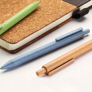 Custom Logo Eco Friendly Wheat Straw <b>Retractable</b> Ballpoint <b>Pen</b> Click Action <b>Pens</b> for Tradeshow Giveaways - Product Image 2