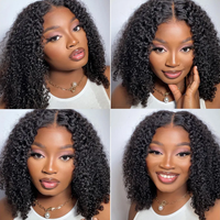 Perruques Courtes Bob Bouclées Crépues en Cheveux Naturels Lace Front Bon Marché, Perruques Frontales HD pour Femmes Noires Coupe Pixie