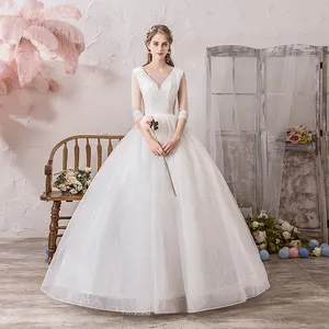 2019 Новое поступление винтажное свадебное платье большого размера свадебное платье с коротким рукавом и V-образным вырезом Роскошные свадебные платья