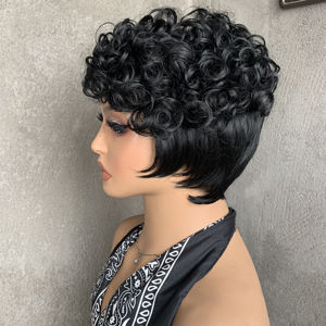 Perruque Courte Noire Bouclée pour Femmes Noires, Perruque Synthétique pour Femmes avec Frange, Sans Dentelle Frontale, Cheveux Bouclés, Coupe Pixie de 6 Pouces - Product Image 2