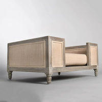 T0034 Canapé pour animaux de compagnie en bois de chêne massif de style français bohème de luxe, rembourré en tissu beige, durable, pour chien et chat