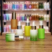 Flacon compte-gouttes cylindrique en verre vert de luxe 20ml 30ml 50ml pour sérum cosmétique avec impression de logo