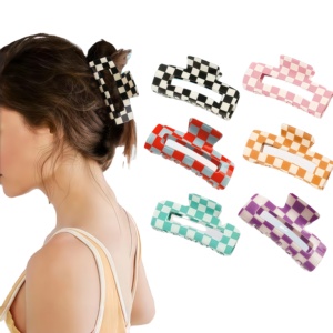 Fermacapelli a <span class=keywords><strong>scacchiera</strong></span> di alta qualità, clip a becco d'anatra per chignon facile da realizzare, finitura opaca, presa antiscivolo per capelli spessi, accessorio per capelli di alta gamma - Product Image 1