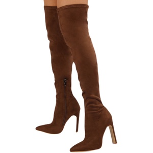 Botas Altas Sexys para Mujer XSD, Verde/Rojo, Gamuza, Punta Puntiaguda, Tacón de Aguja, Cierre con Cordones, para Otoño/Invierno - Product Image 3