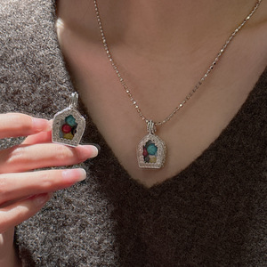 Pendentif en argent pur S925 de style tibétain rétro, nouveau collier simple de style chinois Tang Grass - Product Image 3