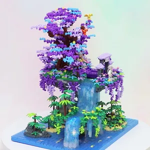 새로운 도착 BALODY DIY 3D 모델 마이크로 미니 벽돌 16290 Chang'e 트리 하우스 미니 빌딩 블록 복숭아 꽃 호수 문 궁전