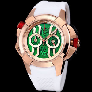 Montre de sport sophistiquée de haute qualité en or rose noir, chronographe squelette en acier plaqué or rose, bracelet en caoutchouc noir - Product Image 2