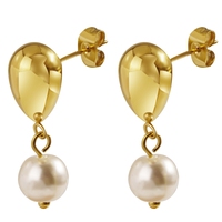 Pendientes de moda de acero inoxidable sin deslustre de lujo, joyería, pendientes de gota de agua de perlas de agua dulce