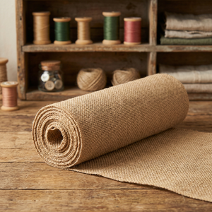 Rouleau de tissu en jute 100% naturel, tissé à carreaux, écologique, poids moyen, toile de jute - Product Image 1
