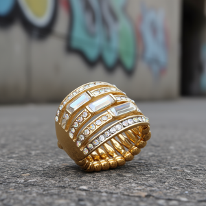 Anillos Elásticos de Cristal AB Chapados en Oro, Talla Única, Joyería Casual de Moda Hip Hop para Hombres y Mujeres - Product Image 2