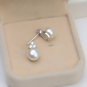 Boucles d'oreilles clous en argent S925 Wenchi, modèle Reine, quatre griffes, perle 8-9 mm, accessoires de bijoux DIY pour femme, plateau vide semi-fini 1076 - Product Image 3
