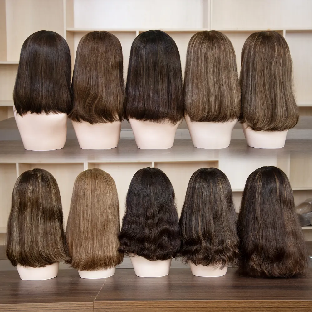 Peruca de cabelo humano cru europeu real, loira, marrom, raiz, renda ou seda, peruca judaica kosher para mulheres