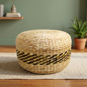 Handcrafted Water Hyacinth <b>Pouf</b> <b>Round</b> Bohemian Style Multi-Functional Living Room Decor Single-piece Package - Product Image 6
