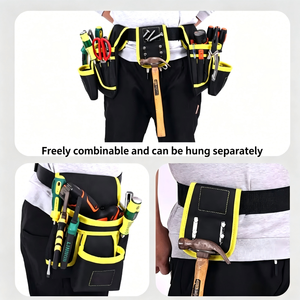 Sac à outils de ceinture série L, 10 à 14 poches, sangle réglable, sac à outils en tissu Oxford jaune pour électricien, réparation et installation - Product Image 2