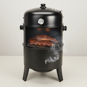 Barbecue fumoir moderne 3-en-1 haut de gamme, gril à charbon de bois vertical à 3 niveaux avec finition thermolaquée - Product Image 2