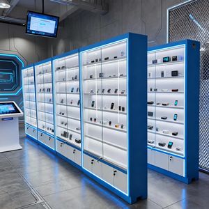 Espositore Moderno per Negozio di Telefonia: Rastrelliera con Ganci per Custodie e Accessori Cellulari con Ripiani per Smartwatch e Accessori - Product Image 1