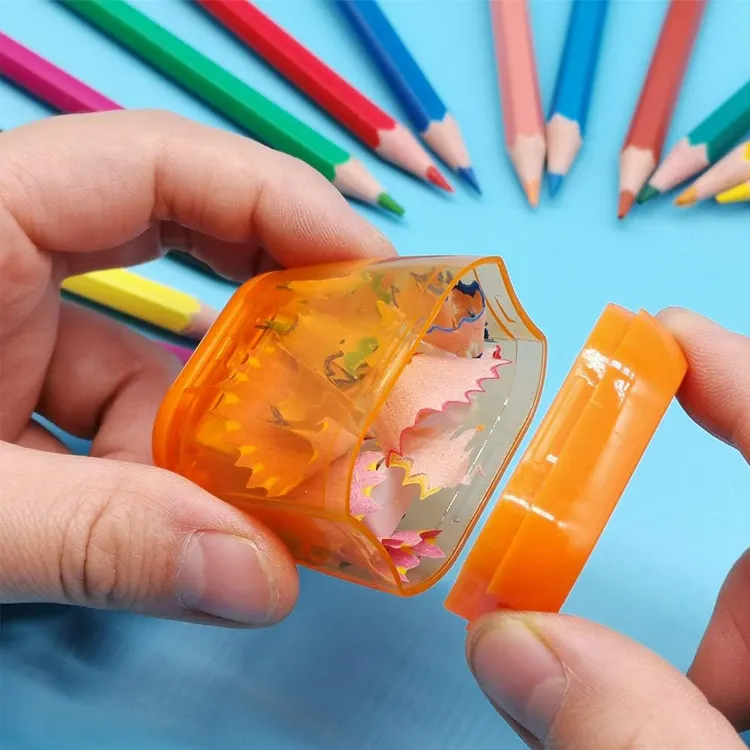 Útiles escolares Plástico de doble orificio con sacapuntas de mano de color compacto Nuevo Sacapuntas de material Ps para lápiz