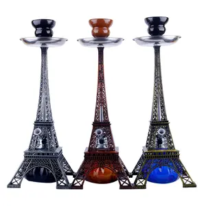 Penjualan laris Menara Eiffel Shisha pipa ganda ukuran sedang Hookah kreatif portabel logam dan kaca Hookah dekorasi