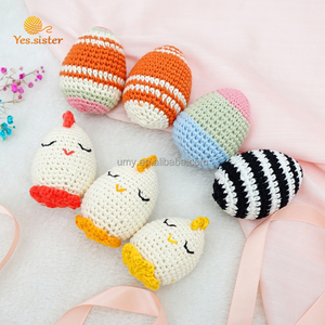 ของเล่นเขย่ามือเด็กทารกทำจากผ้าฝ้าย ของเล่นบีบคลายเครียด ของตกแต่ง งานถักโครเชต์ทำมือ ไข่อีสเตอร์ ผ้าฝ้าย PP ปักลาย ถักทอ - Product Image 3
